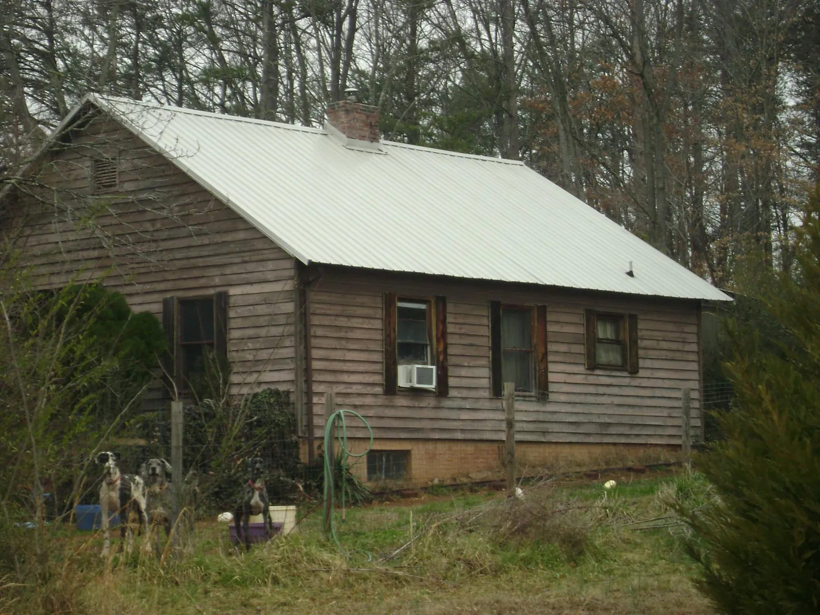 White metal roof on an old wood sided farmhouse, from a Metal Roof Installation job in Savona